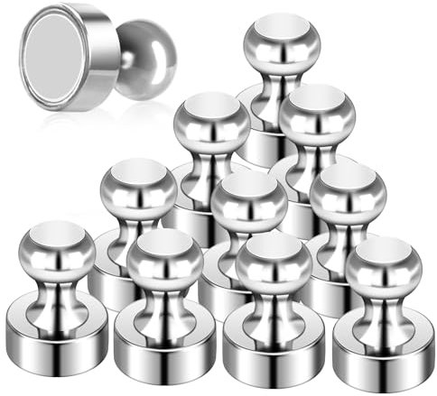 12Pack Strong Magnets for Whiteboard Magnetic Push Pin Silver Office Magnets Fridge Magnets