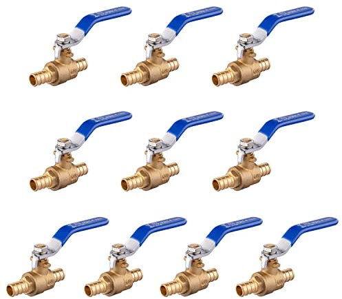 EFIELD 10 Stück 1/2 Zoll Pex Messing Full Port Absperrkugelhahn für Sanitäranwendung, blauer Griff, bleifrei, cUPC zertifiziert