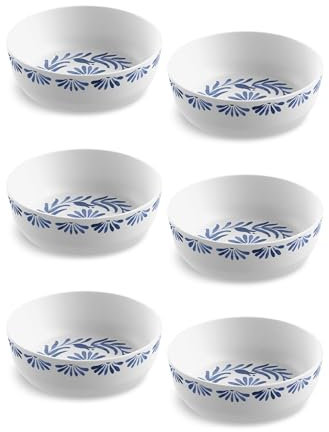 TarHong Abode Homewares Azul Dinner/Pasta/Soup/Salad Bowl, 7.4-Inch, Pure Melamine, Indoor/Outdoor, Blue and White, Set of 6