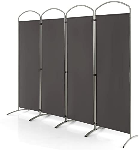 COSTWAY 4/6 Panel Folding Room Divider, Freestanding Wall Privacy Screen Protector, Paravent Partition Separator for Living Room, Bedroom and Office (Grey, 4 Panel: 221 x 188cm)