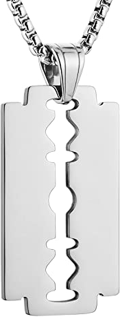 HZMAN Razor Blade Model Dog Tag Pendant for Men Stainless Steel Hip Hop Rock Necklace Jewelry Gift (Silver Large)