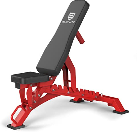 MAJOR LUTIE Hantelbank, Trainingsgeräte Fitness Zubehör, 32 verstellbare Positionen und 599,7 kg Kapazität, Bankdrücken, Krafttraining, für Garage und Heim-Fitnessstudio, Workouts, Gewichtheben, Rot