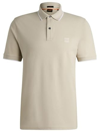 BOSS Mens Passertip Logo-Patch Slim-fit Polo Shirt in Stretch Cotton