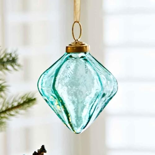 Coloured Recycled Glass Diamond Christmas Baubles - 8cm - Holiday Décor - Christmas Décor - Xmas Hanging Glass Ornaments - Tree Decoration