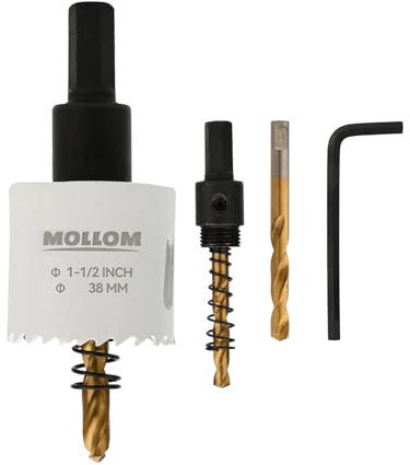 MOLLOM (38mm | 1-1/2) Scie-cloche bimétal HSS M42 avec 8% de cobalt avec 2 forets pilotes et mandrin, coupe lisse pour PVC, plaque de plâtre, bois, plastique, plaque de plâtre, caoutchouc