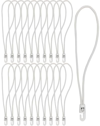 WMZOBH Piccole corde elastiche con ganci da 25 cm, 25 pezzi, corde elastiche corte con ganci, cinghie regolabili e resistenti per teloni, baldacchino, campeggio, pali per tende (bianco)
