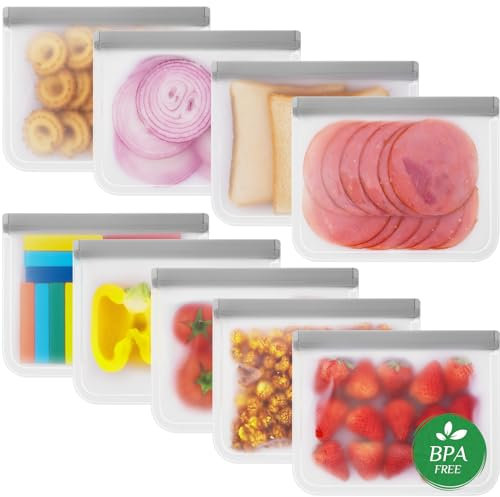 LKSUMPT Confezione da 9 sacchetti per congelatore, riutilizzabili, sacchetti per congelatore, sacchetti in silicone per congelatore, senza BPA, uguali ai sacchetti riutilizzabili Ziploc, a prova di