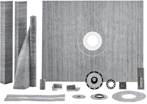 VEVOR Shower Curb Kit, 1219x1524mm Shower Pan Kit with 50.8mm ABS Central Flange, Waterproof Membrane, Stainless Steel Grate, Shower Pan Slope Sticks Fit for Bathroom