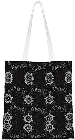 Supernatural Symbols - Bolsa de lona negra resistente de algodón – para bolsas de comestibles reutilizables, compras, comestibles, escuela, gimnasio, Black, Talla única