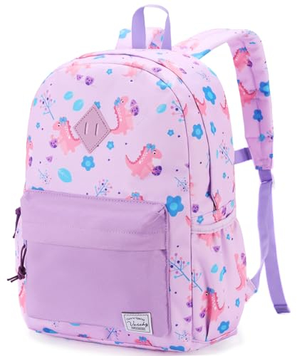 VASCHY Kindergartenrucksack Mädchen, Rucksack Kinder Schulrucksack Vorschulrucksack für Kindergarten Niedlich Kleinkind mit Brustgurt Lila Dinosaurier