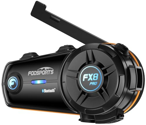 Fodsports FX8 Pro Motorrad Headset mit HRSQS Lautsprechern, Helm Kommunikationssystem bis zu 10 Motorräder miz Reichweite von 2000m, CVC und ENC Geräuschunterdrückung, Dual-Chip Multi-Audio Funktion
