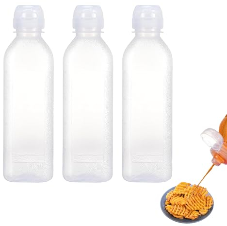 JRYGAC 3 Pezzi Oliera Plastica, 300ml Bottiglia Squeeze di Plastica, Contenitore Olio con Tappi, Dispenser Olio da Cucina, A Prova di Perdite e Senza BPA, per Ketchup, Senape, Mayo, Olio d'oliva