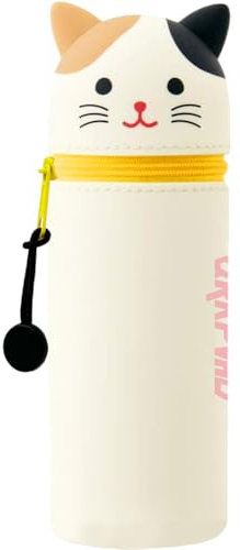 QRKPVHD Kawaii Federmäppchen, 2-in-1 Weiche Silikontasche, Stand Up Federmäppchen, Tier Stifthalter, Stifthalter Bleistifttasche Mädchen Junge (Dreiblütige Katze)
