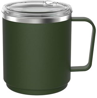 KeepCup Camp Mug, Reusable Stackable Insulated Stainless Steel with splashproof lid - 12oz (340ml) - Pine