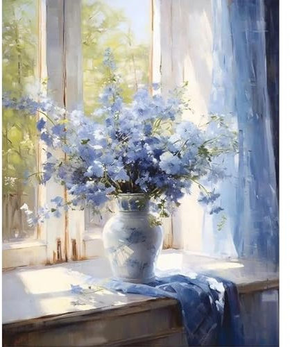 QUANMAITONG Diamond Painting Erwachsene,Diamant Painting Bilder Erwachsene,DIY Damond Painting Blumen Bilder Wand Dekor Daiments Painting Set (Blau)