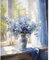 QUANMAITONG Diamond Painting Erwachsene，Diamant Painting Bilder Erwachsene，DIY Damond Painting Blumen Bilder Wand Dekor Daiments Painting Set (Blau)