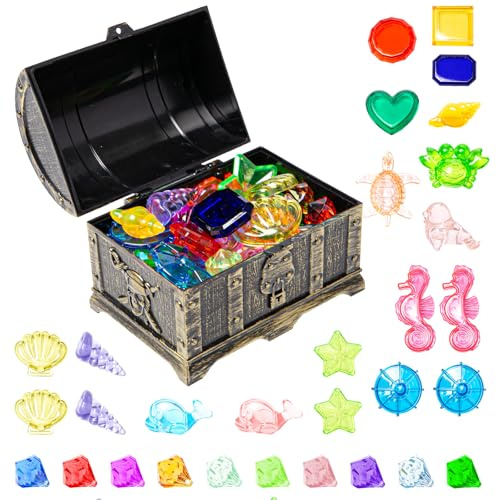 Neikafan Piraten Schatzkiste Tauchjuwelen Pool Spielzeug 30 Stück Bunte Diamanten Edelsteine Schatzsuche Set Kinder Unterwasser Schatzsuche Schwimmtraining Spielzeug Wasserspielzeug Mitgebsel
