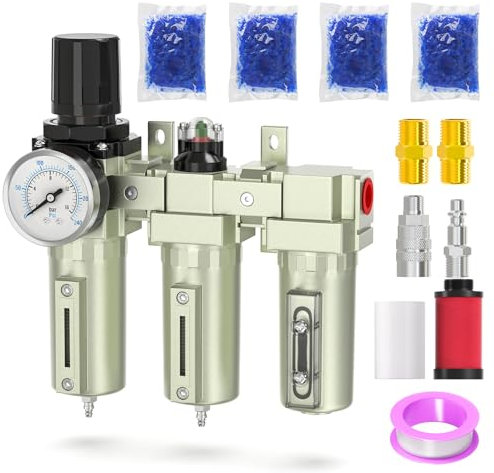 BOGERDACK Industrielles 3-stufiges Lufttrocknungssystem, 1,9 cm NPT mit manuellem Ablauf, Trockenmitteltrockner, Luftregler, Partikelfilter und Koaleszenzfilter für Farbspray, Plasmaschneider