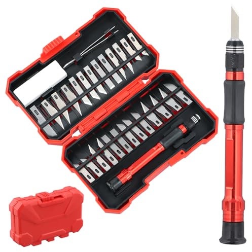 Wiseom 29 Pezzi Coltelli di Precisione, Coltello a Bisturi Premium Set Coltello da Intaglio Artistici Coltelli di Precisione Per Hobby Taglierino di Precisione per Scultura Mestiere Fai da Te(Rosso)