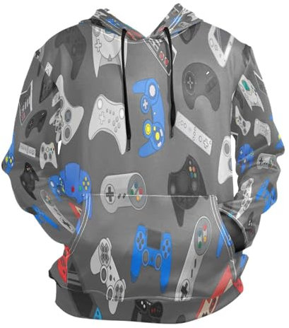 Ksajwzf Mens Hoodie Sweatshirt Video Game Controller Gadgets Pullover Hooded Hoody with Pockets for Men Boy Colorful Joystick Game Multi