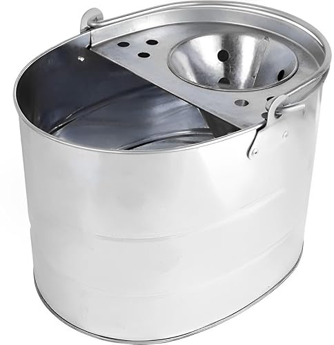 DIOXSTAR Metal Galvanised Mop Bucket, Mop Sieve, Galvanised Steel, Robust design, Traditional Style, Heavy Duty, Sturdy Handle, Better Drainage, Cleaning Tool, 13L