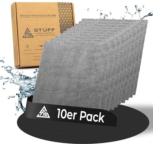 stuff from above® Lot de 10 chiffons en microfibre de qualité supérieure pour voiture 300 g/m² – Chiffon de nettoyage et chiffon sec en microfibre absorbant sans bord pour peinture de voiture,