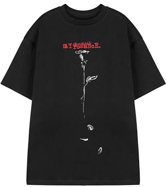 My Chemical Romance Unisex Black Short Sleeved T-Shirt | Rose Graphic Tee for Teens and Adults | Band Logo Rock Music Apparel | Alternative Punk Merchandise Fan Gift