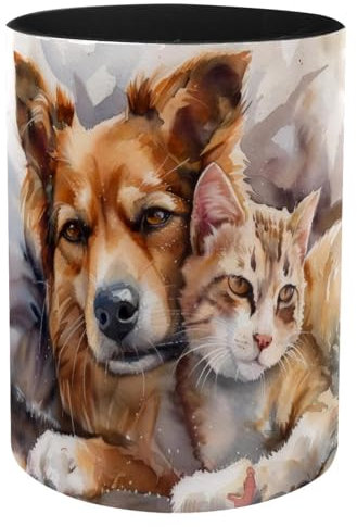 VAPOKF Pot à crayons aquarelle chat chien pour bureau, pot à crayons, pinceaux de maquillage, organisateur de fournitures de bureau pour la maison et le bureau