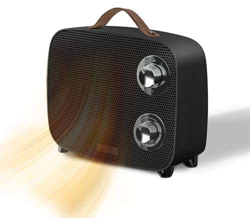 Calefactor Aire Caliente Portatil - Calentador Bajo Consumo Vintage - Calefactor para Hogar y Baño - Estufa Ventilador Silencioso Regulable con 2 Potencias de Calefacción, 1000w y 1500w (NEGRO)