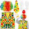 Cheloveer 6PCS Clown Kostüm Herren, Clown Kostüm Kinder Set Accessoires Mit Perücke Nase Krawatte Handschuhen Und Pfeifen, Zubehör Karneval Kostüme
