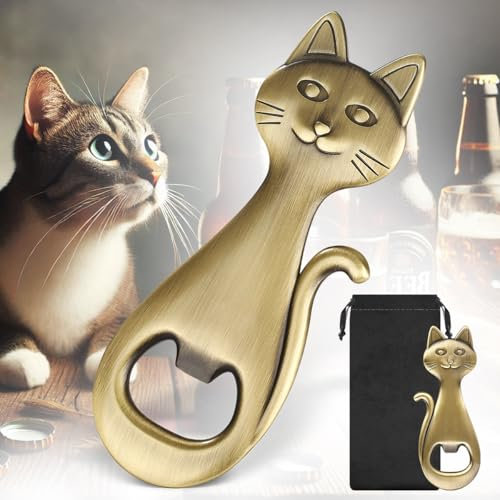 LULLEA Cat Beer Bottle Opener, Cat Gifts for Cat Lovers, Birthday Christmas Gifts for Women Men, Bronze with Bag
