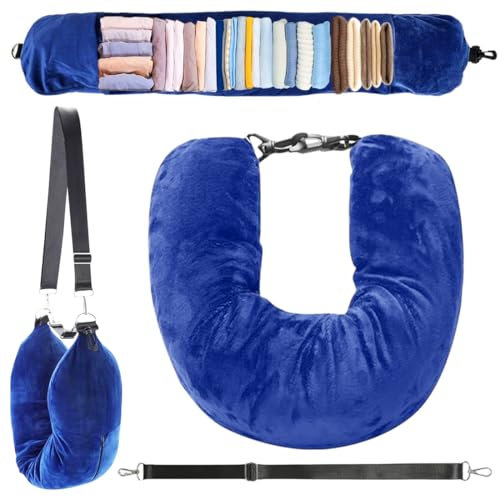 IKOPFLN Cuscino da viaggio riempibil cuscino cervicale Cuscino da viaggio aereo Cuscino Viaggio Riempibile,Cuscino da Viaggio Multifunzionale a Forma di U per Auto o in Aereo (Blu scuro)