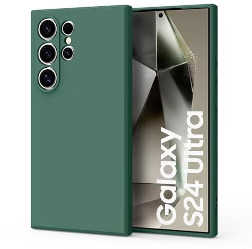 Silicone Case for Samsung Galaxy S24 Ultra Case, Silky-Soft Touch Gel Rubber Cover, Full Protective Shockproof Liquid Bumper Cover for Samsung Galaxy S24 Ultra 5G Dark Green