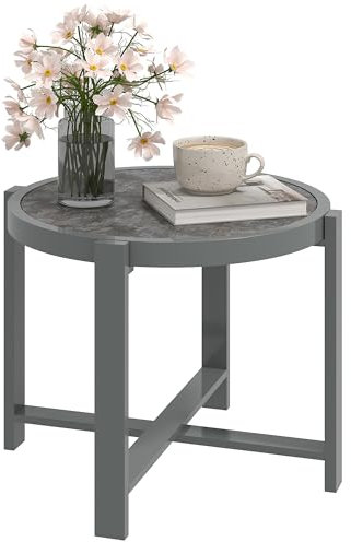 Outsunny Beistelltisch Gartentisch Rund wetterfest Aluminium Balkontisch mit Marmoroptik Campingtisch Kaffeetisch für Wohnzimmer Büro Outdoor Indoor Grau