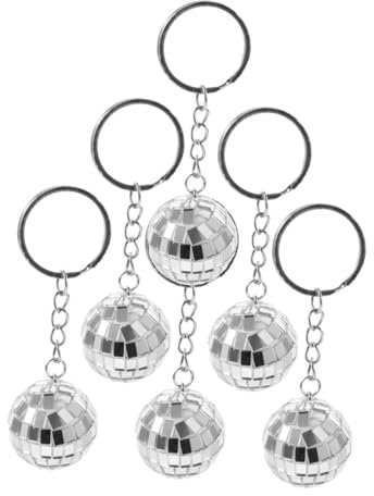 TOPPERFUN 6 Stück Spiegelkugel Schlüsselanhänger Disco Schlüsselanhänger Dekoration Discokugel Schlüsselanhänger Mini Diskokugel Schlüsselanhänger Spiegel Diskokugel Poster