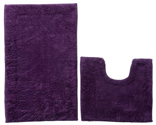 Adore Home 2 piece Bath Mat and Pedestal Set with Non Slip Back 100% Cotton Pile, Purple