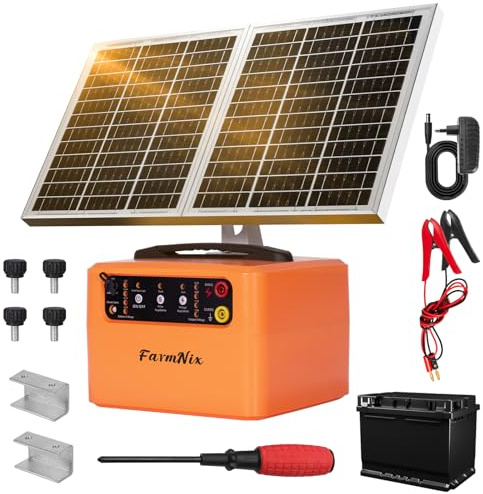 48KM Clôture Électrique Solaire, Cloture Electrique Pour Animaux 0,3 J–1,5 J, 6 KV–12 KV Réglable, éLectrificateur De ClôTure éLectrique pour la protection des animaux de ferme, de la volaille, des pâ