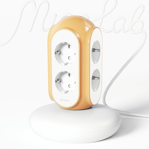 MiaoLab Regleta Torre 6 Tomas AC, 3680W/16A, Protector sobretensiones 1420J, Base con Peso 479 g Anti-vuelco, Cable 2 m, protección sobrecarga (Beige Toscano)