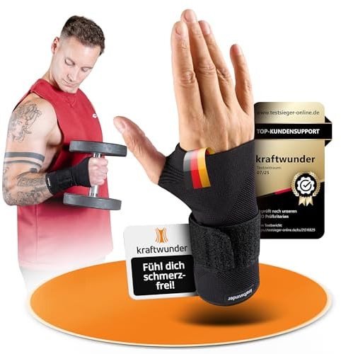 kraftwunder Handgelenk Bandagen | Made in Germany | Stabilisierende Handgelenkstütze mit Schiene | verstellbar | Handgelenkbandage für Sport, Fitness & im Alltag (Schwarz, L, Rechts)