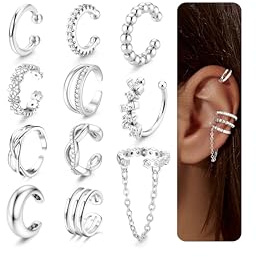 Ear Cuff Ohrringe Damen Gold/Silber,11 Stück Ohrclips Damen ohne Ohrlöcher | Wasserfeste & Farbbeständige Earcuff Ohrklemme mit 14K-Vergoldung, Verstellbare Ohrclips für Fake Helix & Conch als Geschenk
