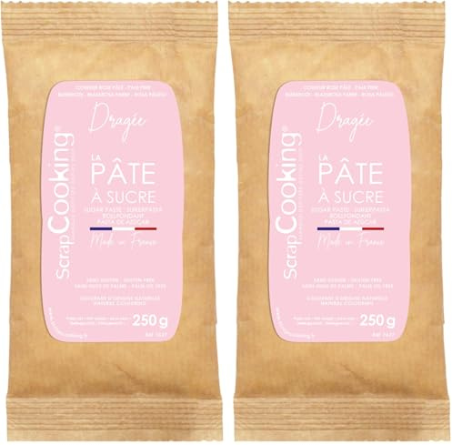 ScrapCooking - Pâte à Sucre Rose « Dragée » 250 g - Colorant d’Origine Naturelle - Sans Gluten, Sans Huile de Palme - Pour Gâteaux, Pâtisseries - Fabriquée en France - 7627 (Lot de 2)