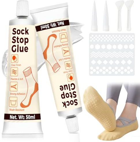 AstraVox Sock Stop 100ml, 2 Stück Sockenstopper Flüssig, Stopper für Socken, Badematten, Schuhe, Yogamatten usw., Ausgezeichnete Rutschfestigkeit, Transparent, Wasserfest und Waschbar