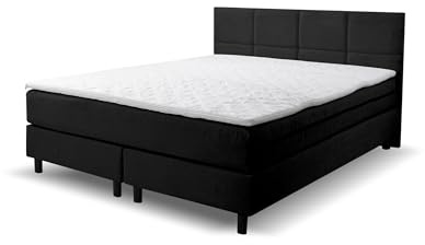 VENASI MÖBEL Boxspringbett Kansas, Polsterbett Maße: 160x200 cm, Farbe: Schwarz, Velourstoff, Doppelbett mit Bonell-Matratze H3 inkl. Topper