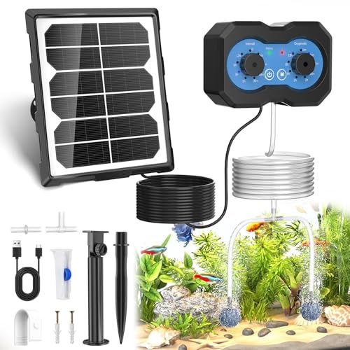 Forever Speed Aérateur de Bassin Solaire avec Batterie 2200mAh, 146 Modes Réglables Pompe à oxygène Solaire pour Petit Etang, Aquarium, Bulleur Bassin Exterieur Solaire Double Charge USB