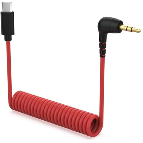 Asobilor Microphone Cable 3.5 mm TRS Male to USB-C Spiral Cable 50 cm Extendible for Rode Wireless GO II/2/Pro/ME, Hollyland Lark, DJI Mic, Compatible with iPhone 16/15 Series Android Vlog Recording