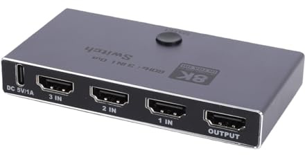 Jectse HD Multimedia Interface Switcher, 3 in 1 Out 2.1 Switcher Supports 8K 60Hz 4K 240Hz 1080P 480Hz 48Gbps, with CEC VRR ALLM QFT, for TV Fire Stick