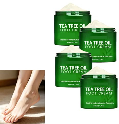 Fußcreme mit Teebaumöl, intensiv feuchtigkeitsspendender Balsam, Pflege für trockene, raue Haut, Pflege für rissige Fersen, Hornhautweichmacher, vielseitige Pflege Füße, Hände, Ellbogen ganzen (PCS4)