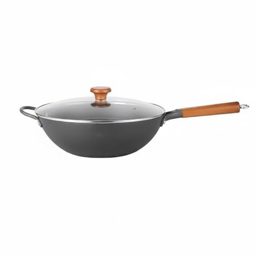 Gralara Wok Titanio Antiadherente Calentamiento Uniforme Wok Titanio Saludable, Negro, Negro, 34 Cm