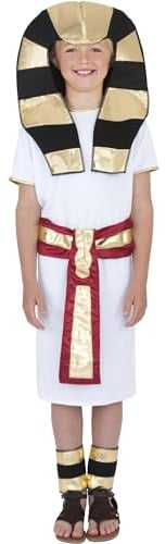 Smiffys Egyptian Costume, White with Robe, Belt, Headpiece & Anklets, Boys Fancy Dress, Ancient Egypt Dress Up Costumes