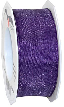 Präsent Four Seasons transparentes Band mit Drahtkante violett, 25 m einfarbiges Stoffband, 40 mm Breite, leicht biegsames Schleifenband zum Dekorieren & Basteln, für besondere Anlässe